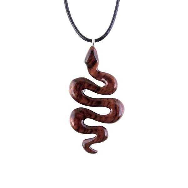 Snake Necklace for Men or Women, Hand Carved Wooden Snake Pendant, Wood Serpent Necklace, Totem Reptile Jewelry