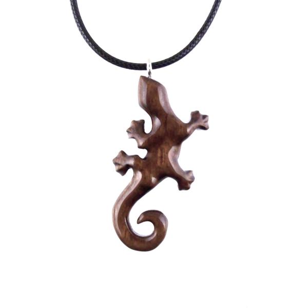 Hand Carved Gecko Pendant, Wooden Lizard Necklace, Wood Salamander Necklace, Totem Lizard Jewelry Gift for Men or Women