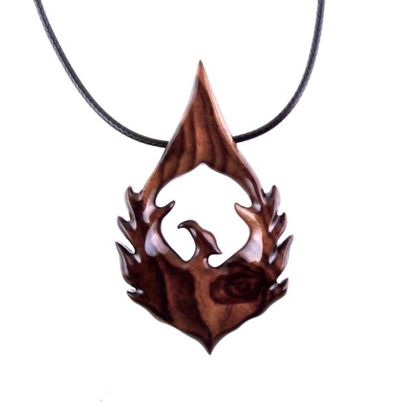 Phoenix Necklace for Men or Women, Hand Carved Wooden Phoenix Rising Pendant, Wood Firebird Necklace, Inspirational Jewelry Gift for Him Her