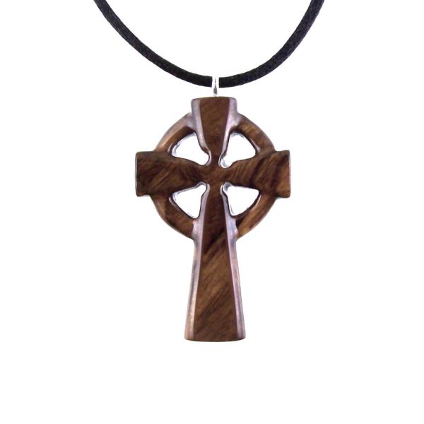 Celtic Cross Pendant, Hand Carved Wood Cross Necklace, Irish Mens Wooden Christian Jewelry, One of a Kind Gift for Him