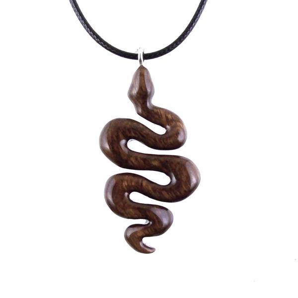 Hand Carved Wooden Snake Pendant, Snake Necklace, Wood Reptile Pendant, Totem Spirit Animal Serpent Jewelry Gift for Him Her