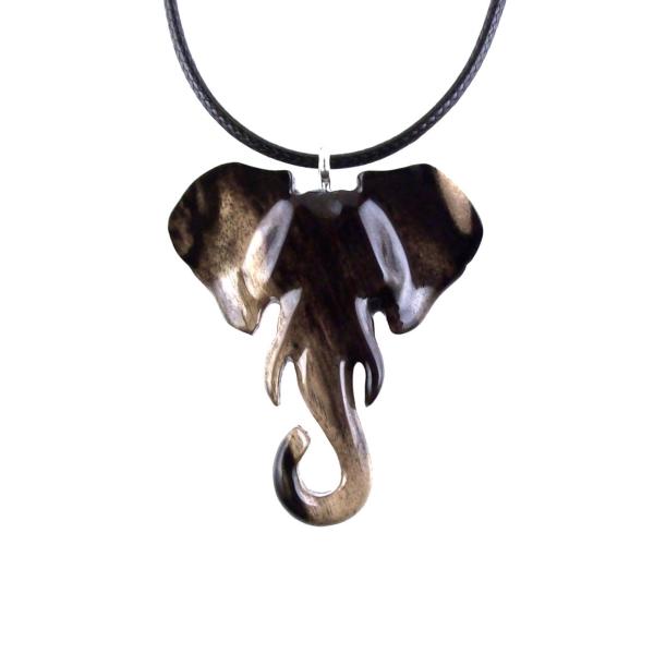 Elephant Necklace, Hand Carved Wooden Elephant Pendant, Ganesha Spiritual Jewelry, Wood Animal Pendant Gift for Him Her