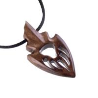Wooden Bear Paw Necklace, Hand Carved Arrowhead Pendant, Totem Protection Amulet, Men Wood Jewelry