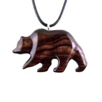 Wood Bear Necklace, Hand Carved Wooden Grizzly Bear Pendant for Men or Women, Spirit Animal Totem Jewelry Gift for Him Her