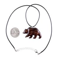 Wood Bear Necklace, Hand Carved Wooden Grizzly Bear Pendant for Men or Women, Spirit Animal Totem Jewelry Gift for Him Her