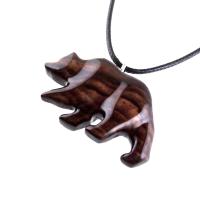 Wood Bear Necklace, Hand Carved Wooden Grizzly Bear Pendant for Men or Women, Spirit Animal Totem Jewelry Gift for Him Her