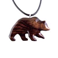 Wood Bear Necklace, Hand Carved Wooden Grizzly Bear Pendant for Men or Women, Spirit Animal Totem Jewelry Gift for Him Her