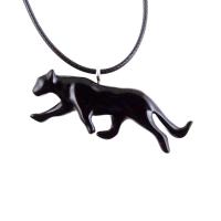 Black Jaguar Panther Necklace, Hand Carved Wooden Panther Pendant, Totem Spirit Animal Wood Jewelry