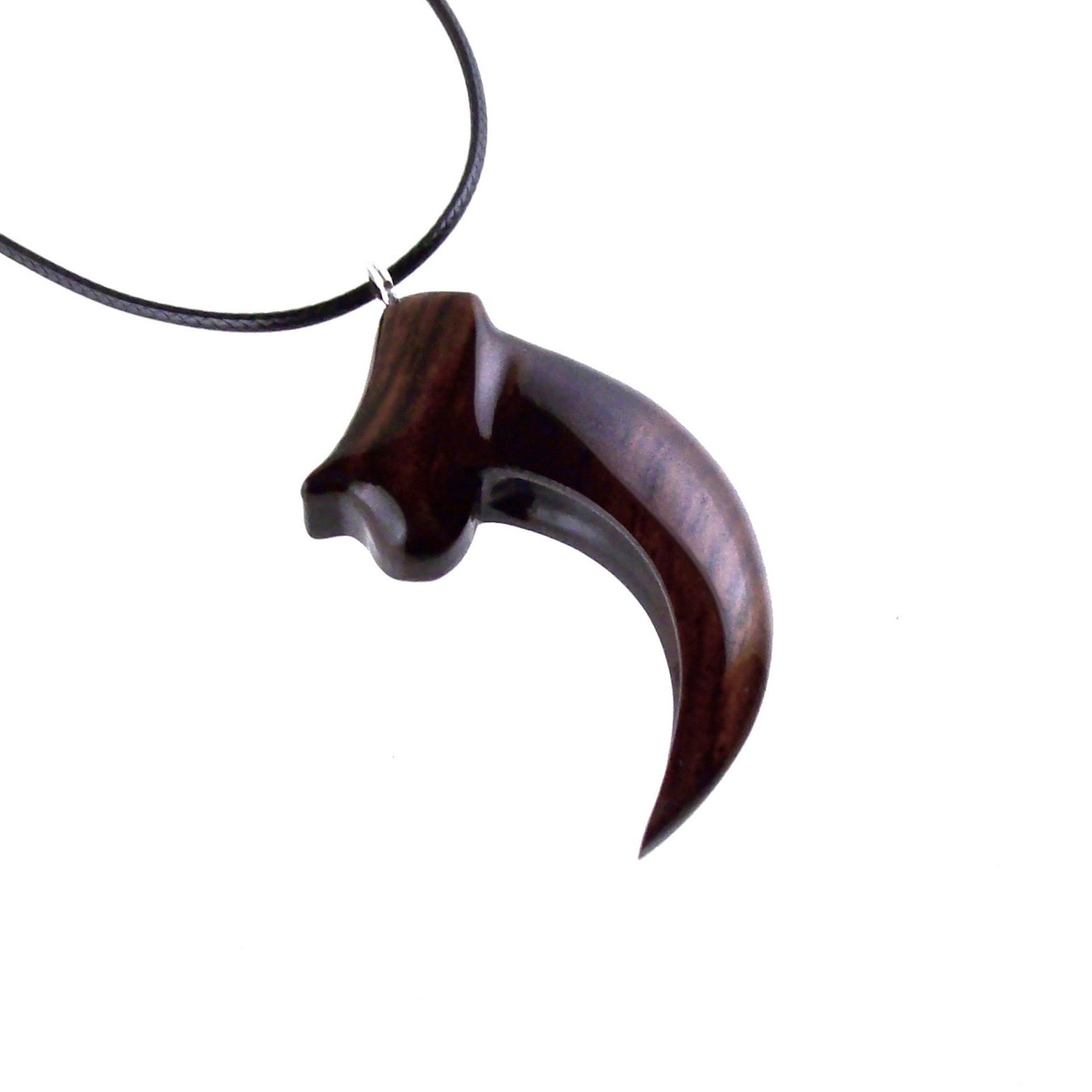 Wooden Claw Pendant, Hand Carved Bear Claw Necklace, Mens Wood Tribal Totem Jewelry
