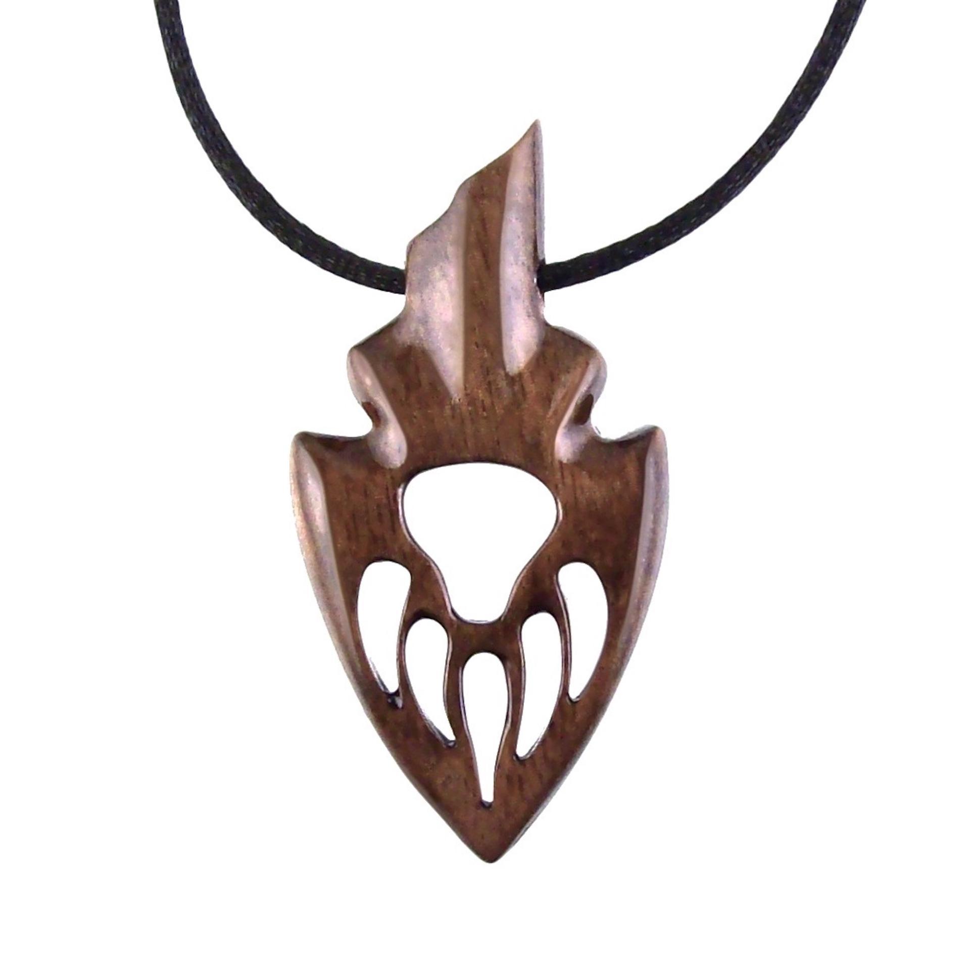Wooden Bear Paw Necklace, Hand Carved Arrowhead Pendant, Totem Protection Amulet, Men Wood Jewelry