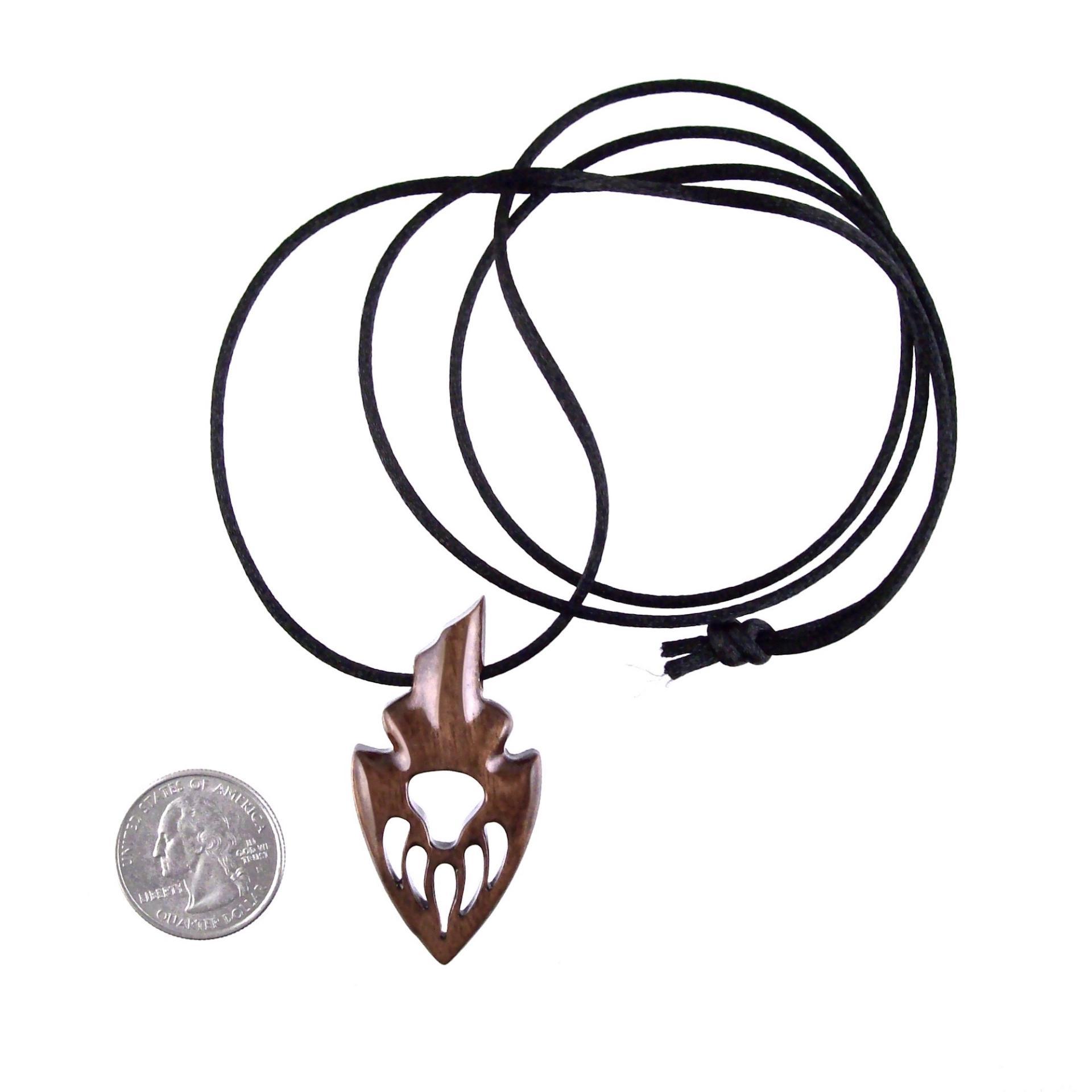 Wooden Bear Paw Necklace, Hand Carved Arrowhead Pendant, Totem Protection Amulet, Men Wood Jewelry