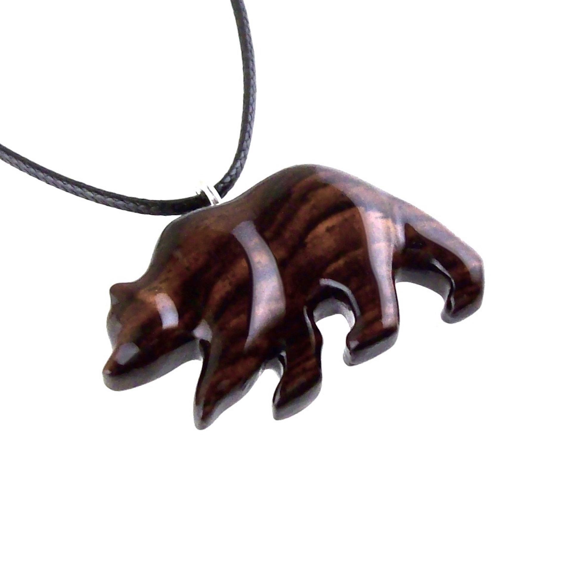 Wood Bear Necklace, Hand Carved Wooden Grizzly Bear Pendant for Men or Women, Spirit Animal Totem Jewelry Gift for Him Her