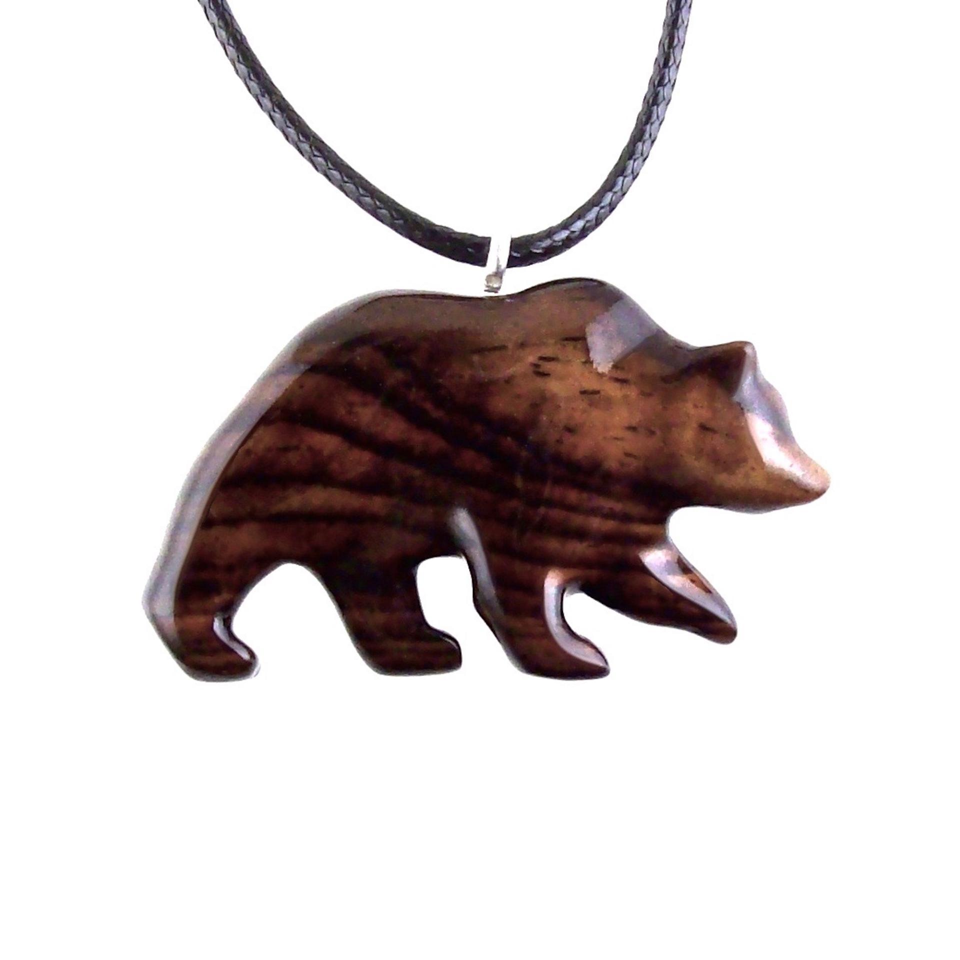 Wood Bear Necklace, Hand Carved Wooden Grizzly Bear Pendant for Men or Women, Spirit Animal Totem Jewelry Gift for Him Her