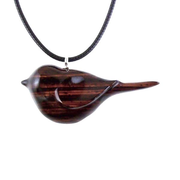 Bird Necklace, Wooden Bird Pendant, Hand Carved Chickadee Necklace, Unique Wood Jewelry Gift