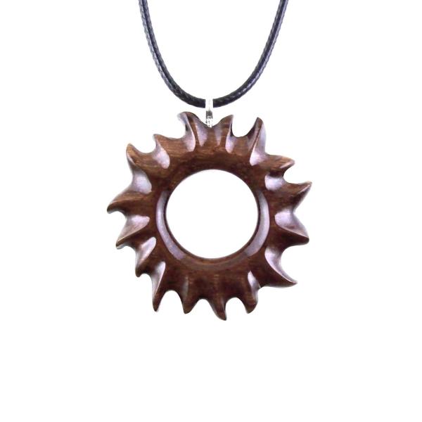 Wooden Sun Pendant, Hand Carved Solar Eclipse Necklace, Celestial Wood Jewelry for Men Women