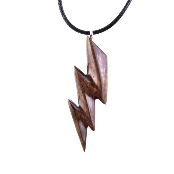 Lighting Bolt Necklace, Hand Carved Wooden Lightning Strike Pendant, Handmade Storm Wood Jewelry Gift
